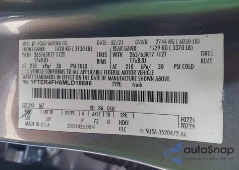 2021 Ford Ranger Xlt from USA, damaged, VIN 1FTER4FH6MLD18886